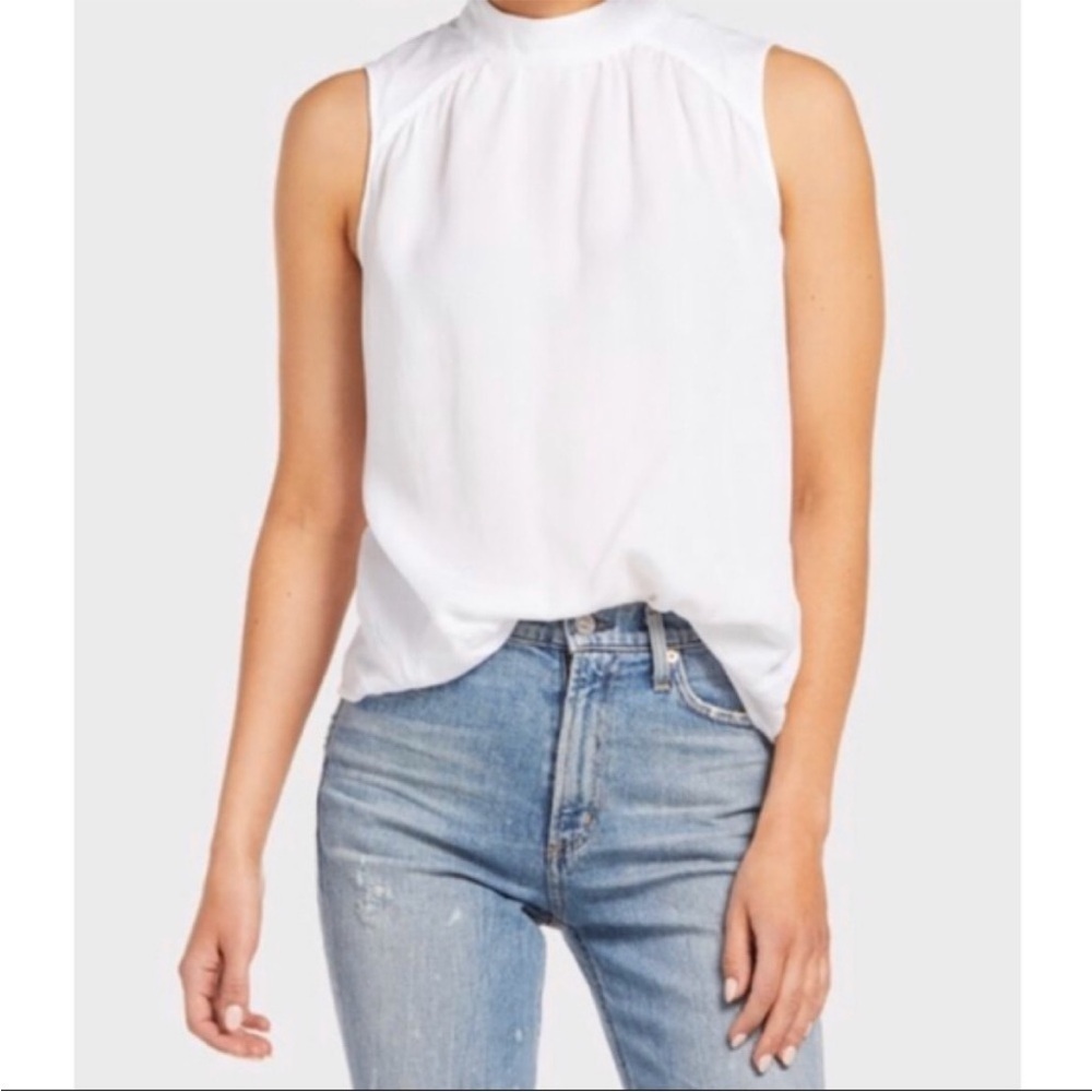 Anthropologie Cloth and Stone Liana Mock Neck Sleeveless Top Button Back White S